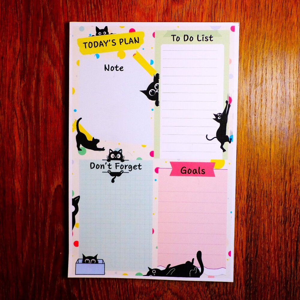 Handmade Today's Plan Black Cats Notepad, organize, pages, goals, list, gift